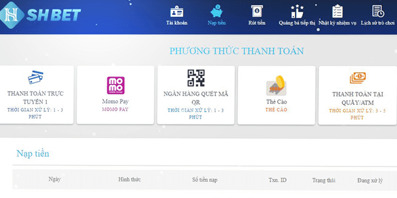 Các phương thức thanh toán Shbet